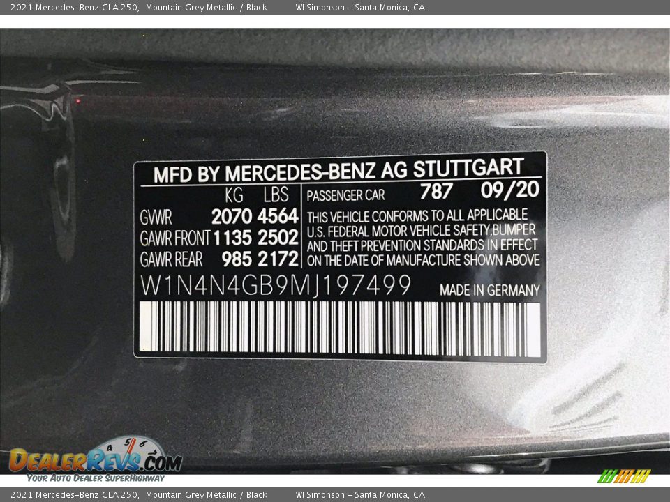 2021 Mercedes-Benz GLA 250 Mountain Grey Metallic / Black Photo #11