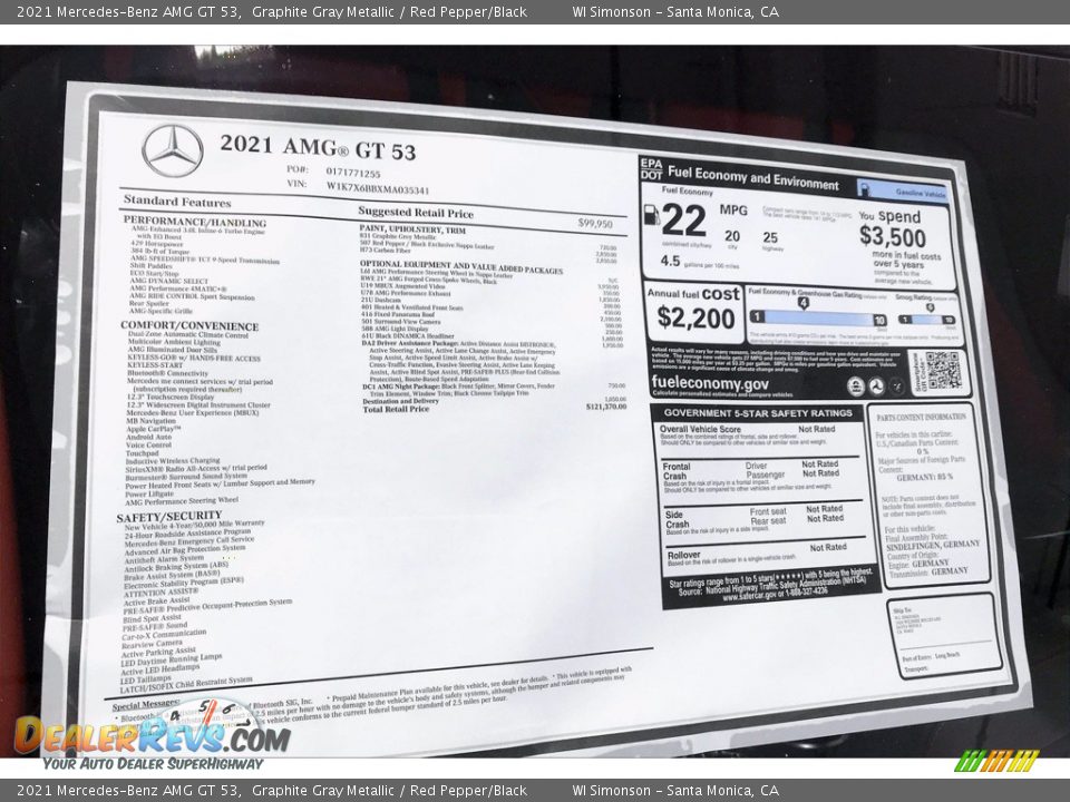 2021 Mercedes-Benz AMG GT 53 Window Sticker Photo #10