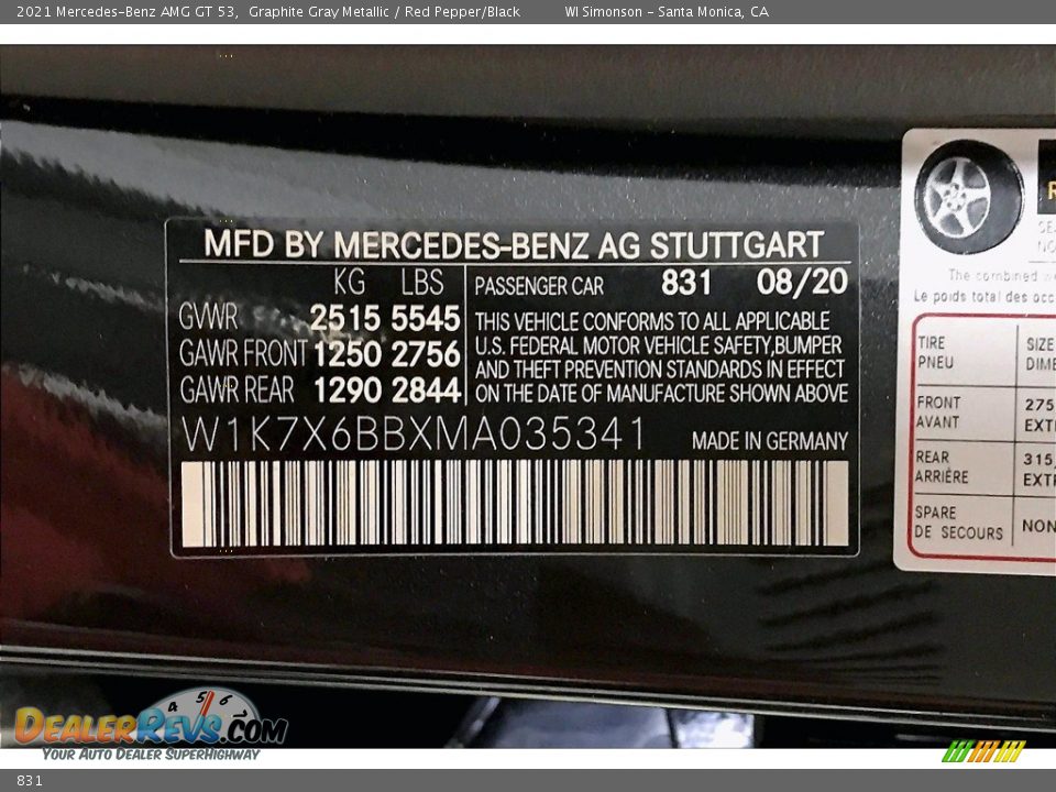 Mercedes-Benz Color Code 831 Graphite Gray Metallic