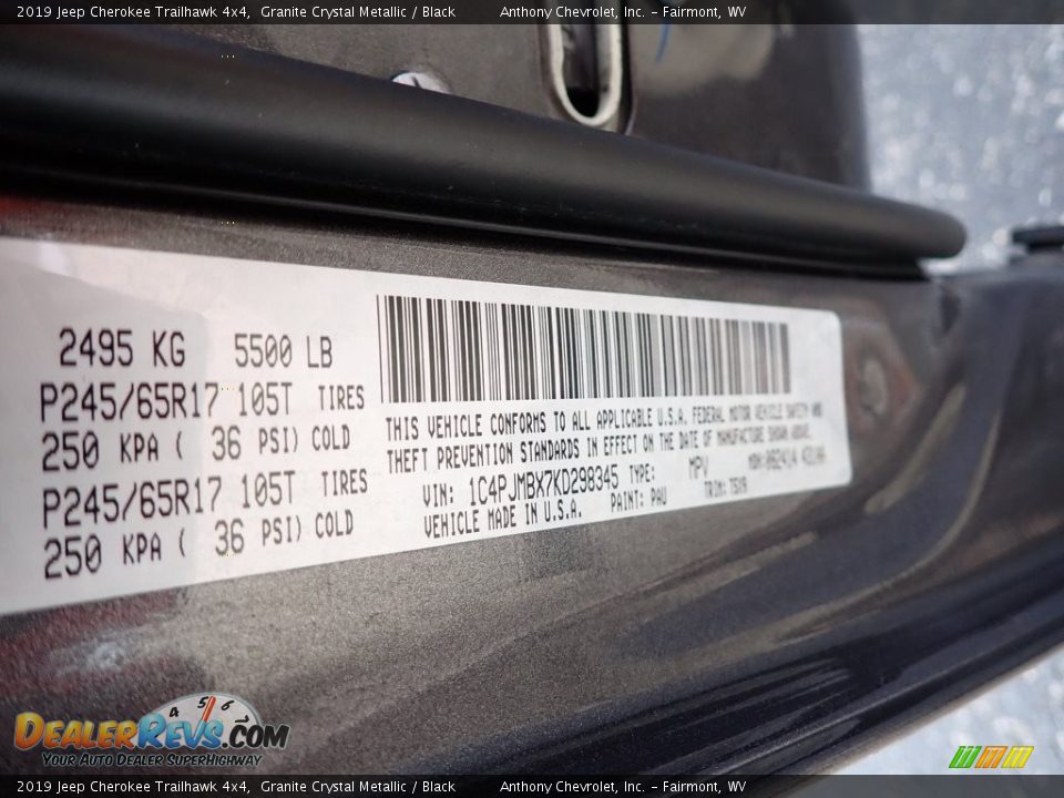 2019 Jeep Cherokee Trailhawk 4x4 Granite Crystal Metallic / Black Photo #13