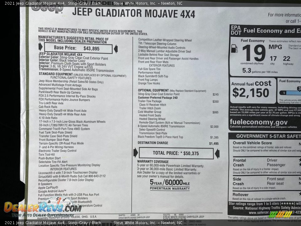 2021 Jeep Gladiator Mojave 4x4 Window Sticker Photo #28