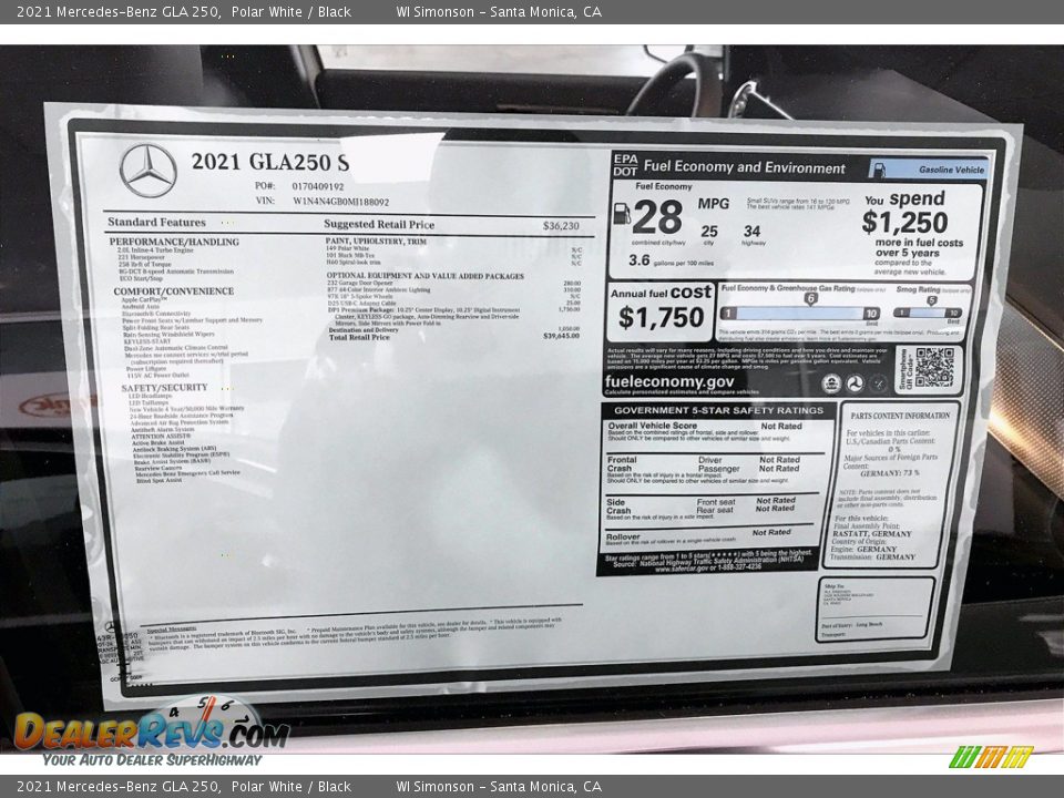 2021 Mercedes-Benz GLA 250 Window Sticker Photo #11