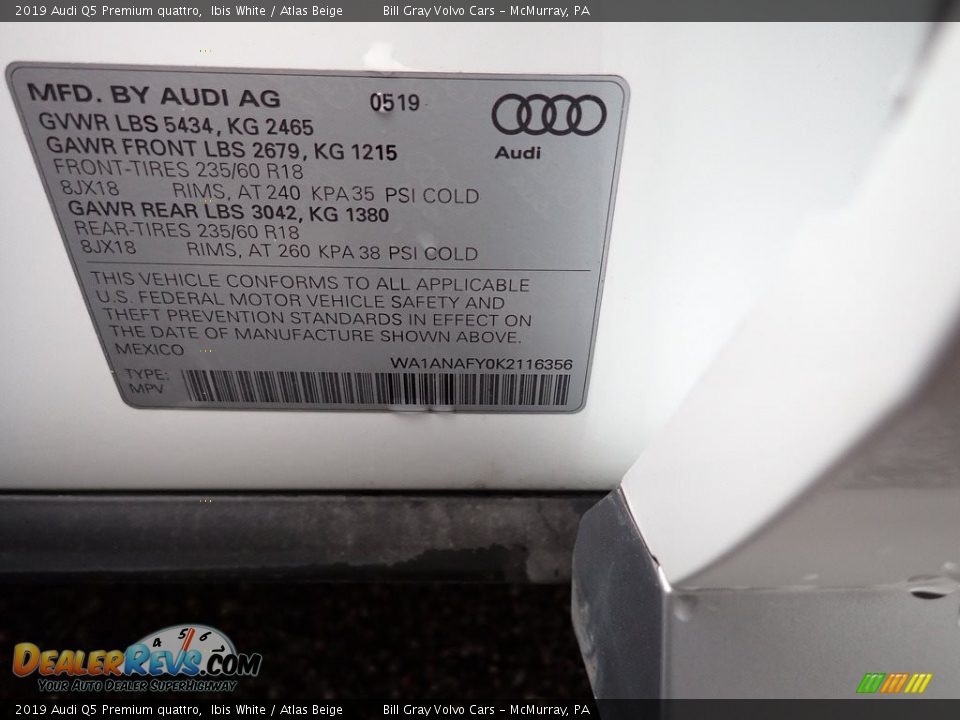 2019 Audi Q5 Premium quattro Ibis White / Atlas Beige Photo #15