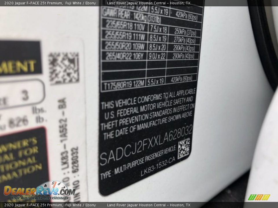 2020 Jaguar F-PACE 25t Premium Fuji White / Ebony Photo #33