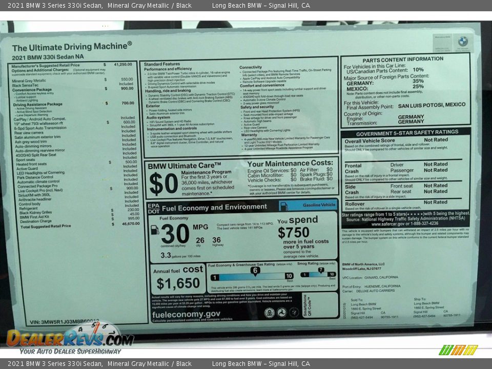 2021 BMW 3 Series 330i Sedan Window Sticker Photo #17