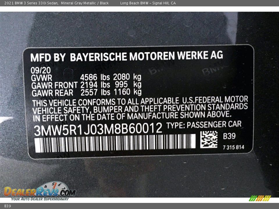 BMW Color Code B39 Mineral Gray Metallic