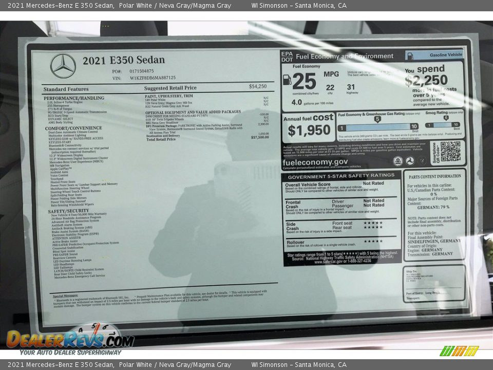 2021 Mercedes-Benz E 350 Sedan Window Sticker Photo #10