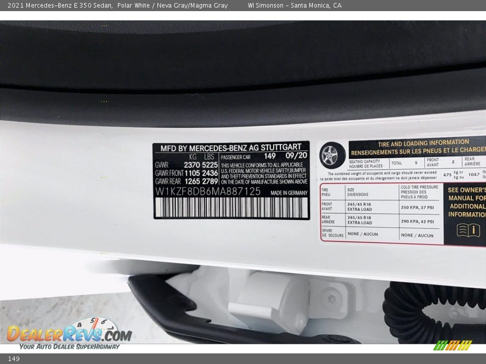 Mercedes-Benz Color Code 149 Polar White