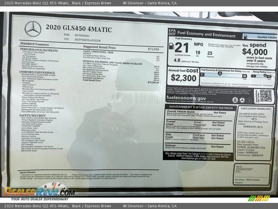 2020 Mercedes-Benz GLS 450 4Matic Window Sticker Photo #10