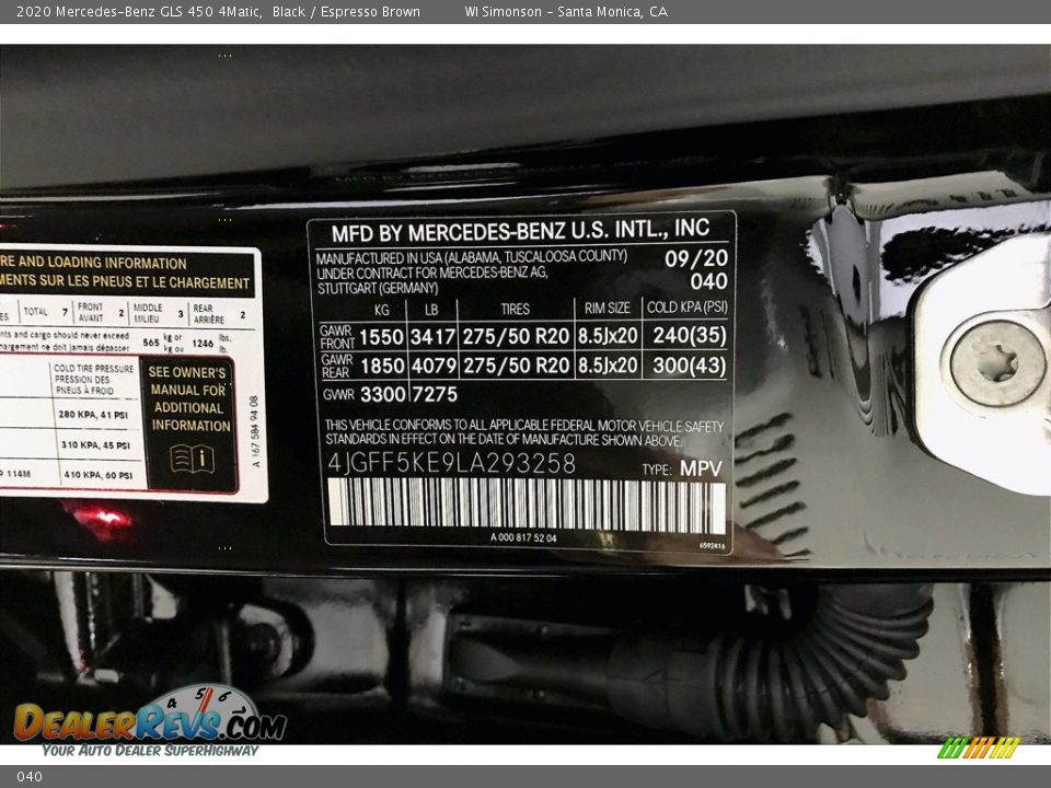 Mercedes-Benz Color Code 040 Black