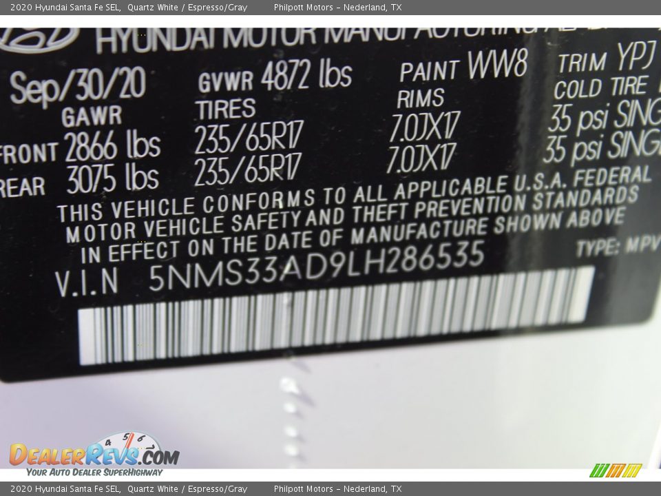 2020 Hyundai Santa Fe SEL Quartz White / Espresso/Gray Photo #24