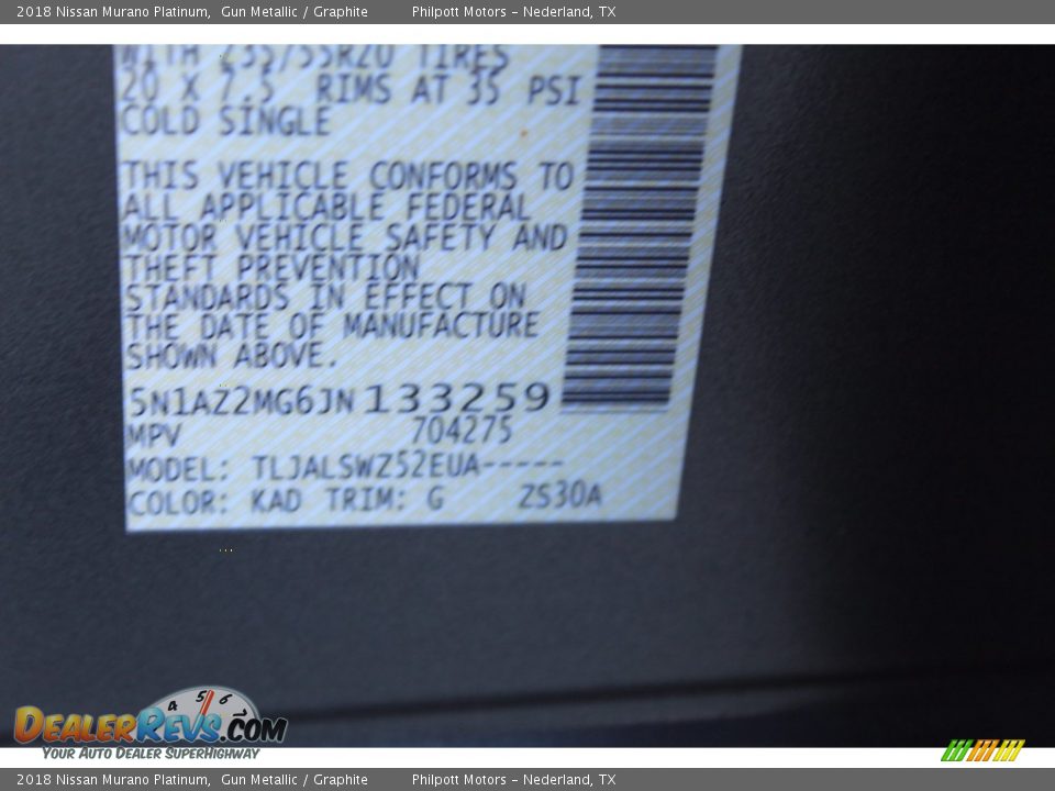 2018 Nissan Murano Platinum Gun Metallic / Graphite Photo #28