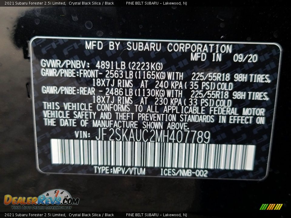 2021 Subaru Forester 2.5i Limited Crystal Black Silica / Black Photo #15