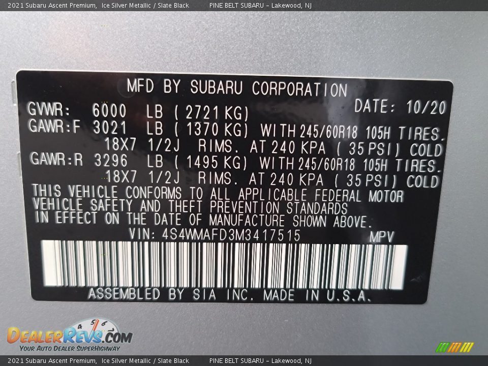 2021 Subaru Ascent Premium Ice Silver Metallic / Slate Black Photo #15