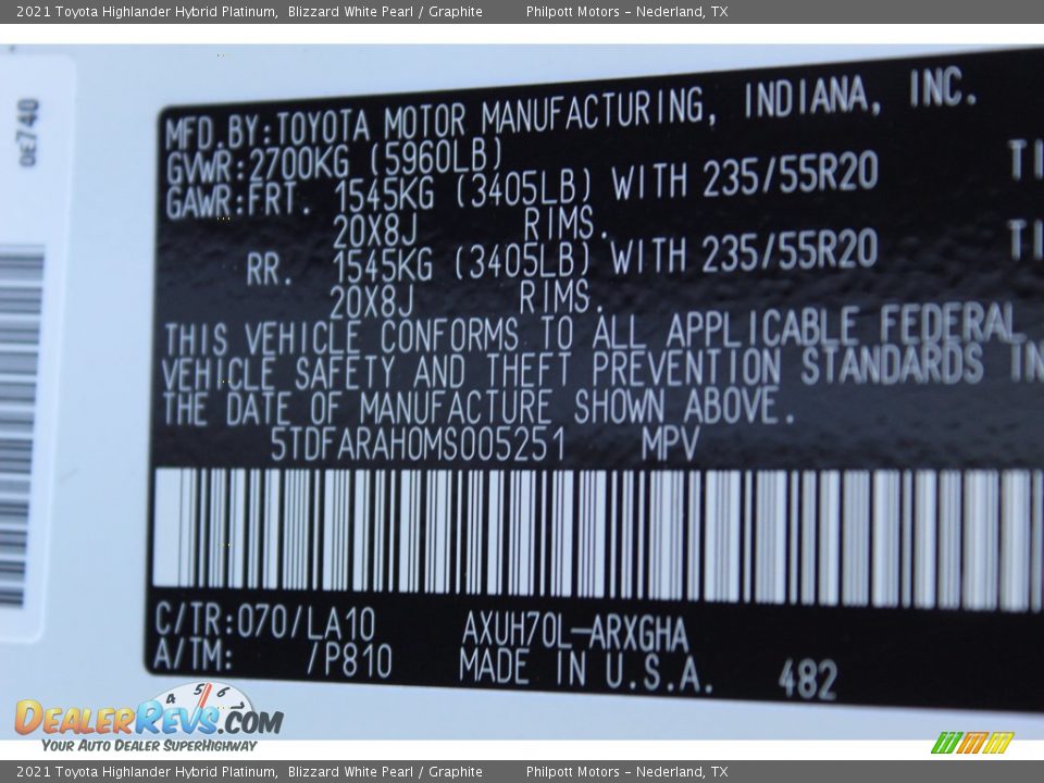 2021 Toyota Highlander Hybrid Platinum Blizzard White Pearl / Graphite Photo #25