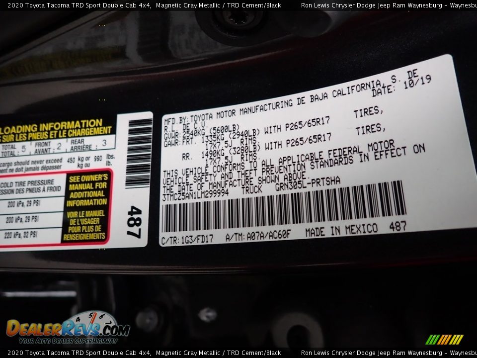 2020 Toyota Tacoma TRD Sport Double Cab 4x4 Magnetic Gray Metallic / TRD Cement/Black Photo #16