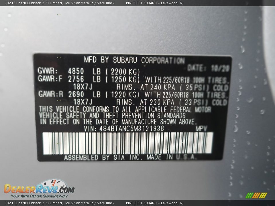 2021 Subaru Outback 2.5i Limited Ice Silver Metallic / Slate Black Photo #15