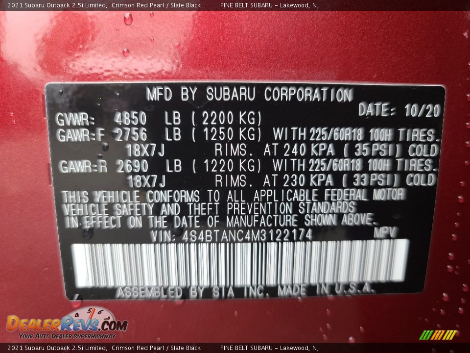 2021 Subaru Outback 2.5i Limited Crimson Red Pearl / Slate Black Photo #15