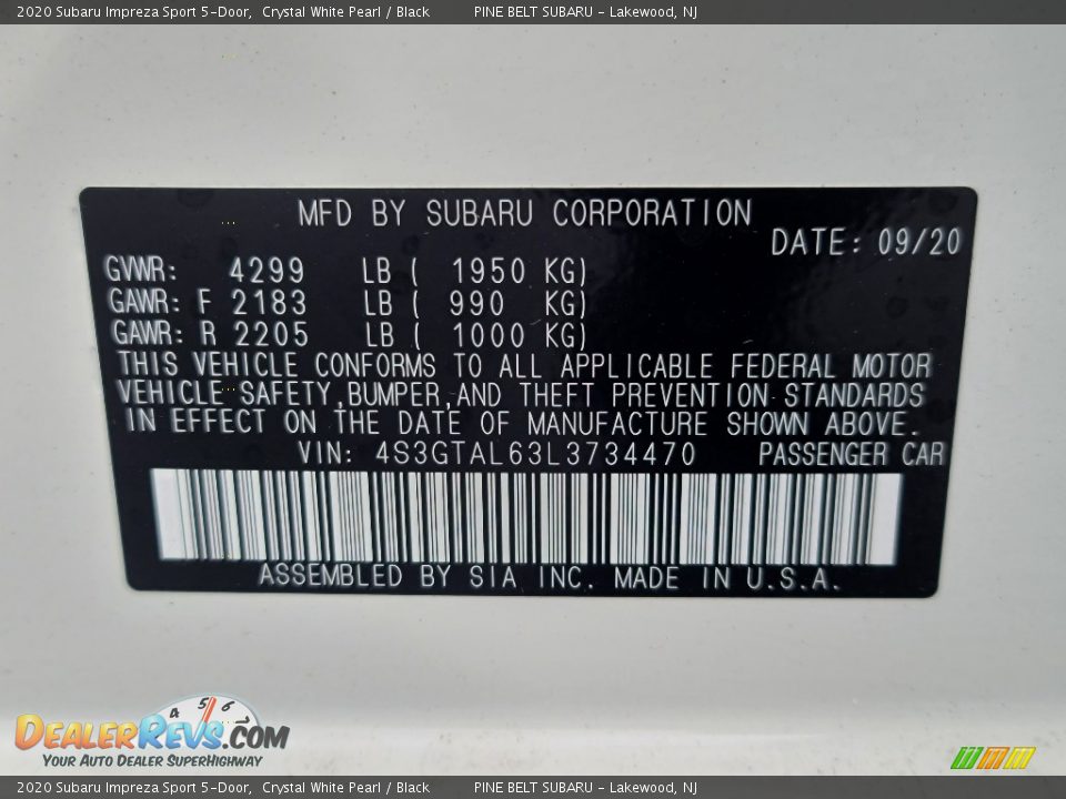 2020 Subaru Impreza Sport 5-Door Crystal White Pearl / Black Photo #15