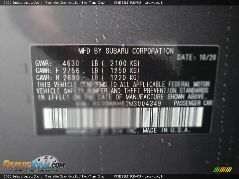 2021 Subaru Legacy Sport Magnetite Gray Metallic / Two-Tone Gray Photo #15