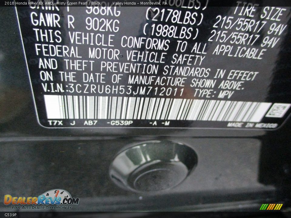 Honda Color Code G539P Misty Green Pearl