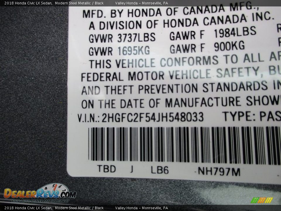 2018 Honda Civic LX Sedan Modern Steel Metallic / Black Photo #19