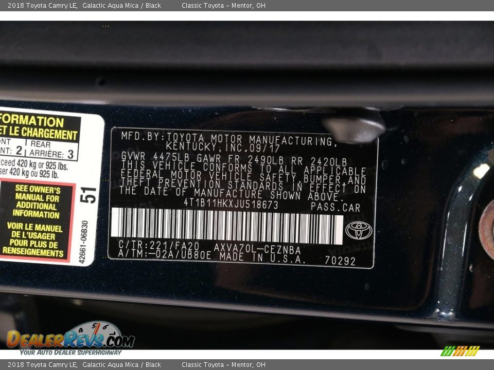 2018 Toyota Camry LE Galactic Aqua Mica / Black Photo #19