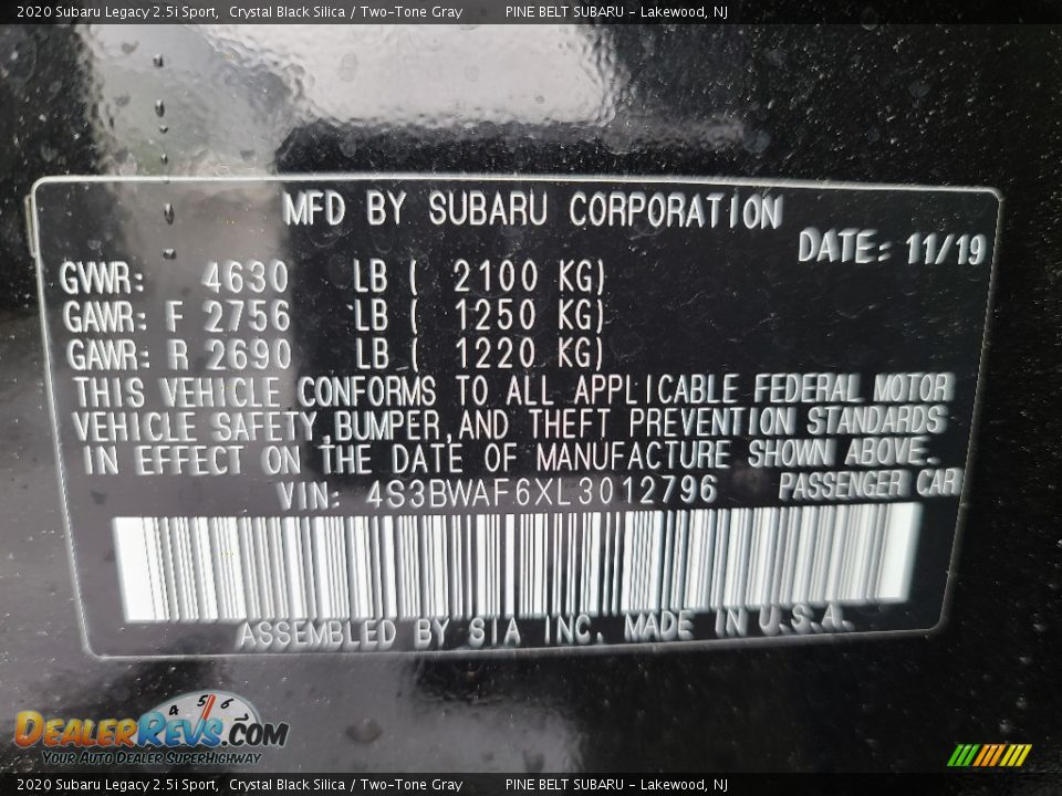 2020 Subaru Legacy 2.5i Sport Crystal Black Silica / Two-Tone Gray Photo #36