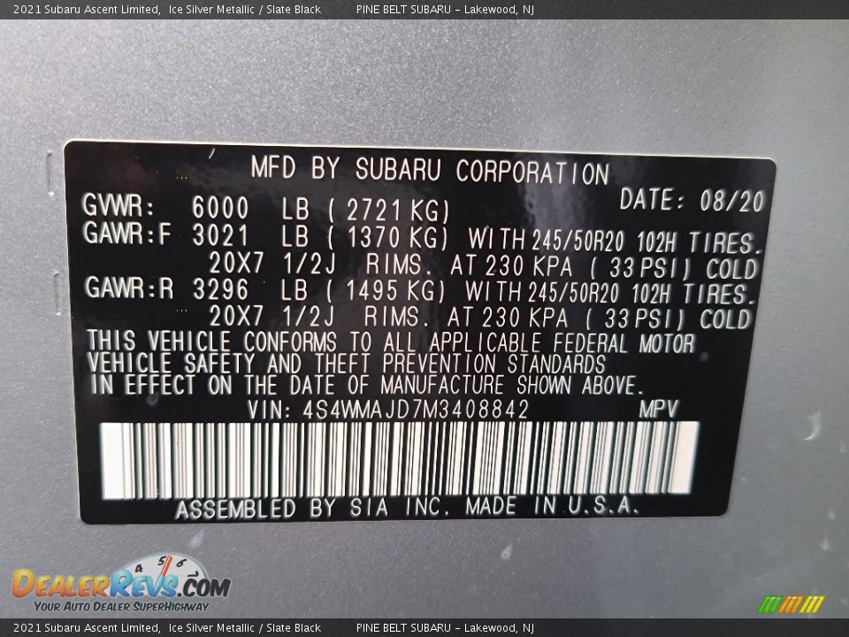 2021 Subaru Ascent Limited Ice Silver Metallic / Slate Black Photo #15