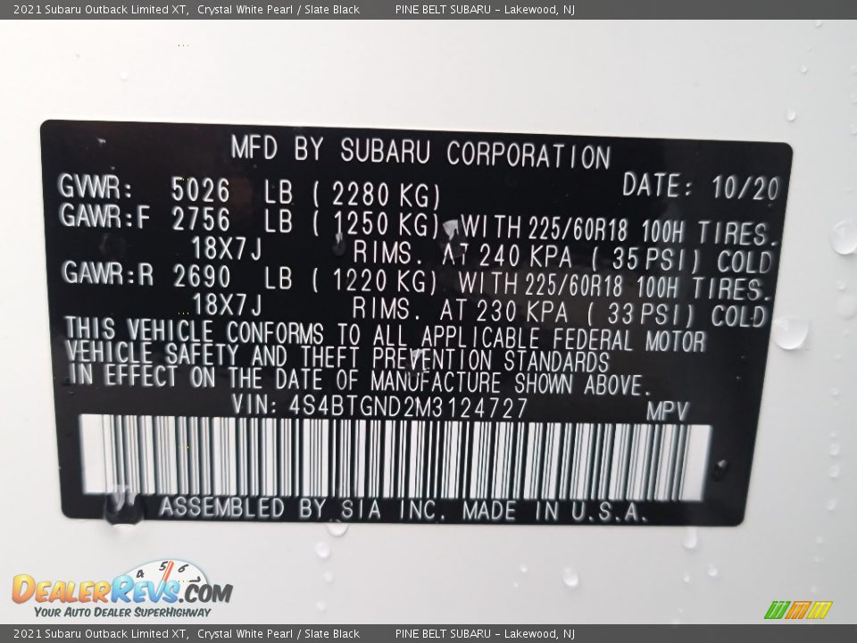 2021 Subaru Outback Limited XT Crystal White Pearl / Slate Black Photo #15