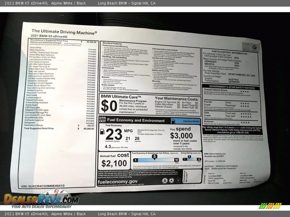 2021 BMW X5 sDrive40i Alpine White / Black Photo #17