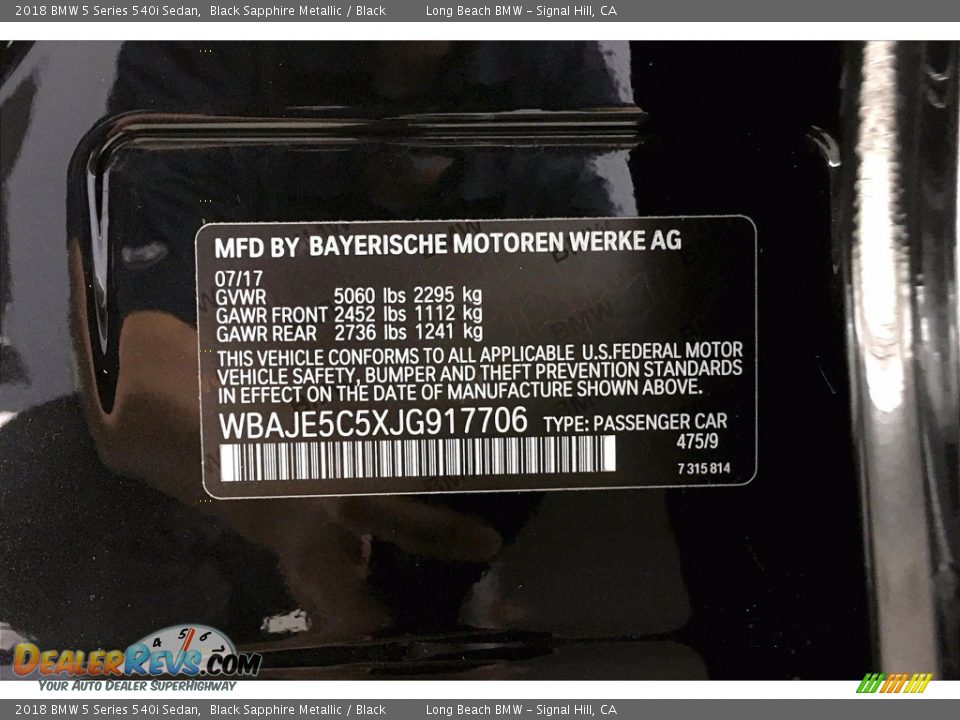 2018 BMW 5 Series 540i Sedan Black Sapphire Metallic / Black Photo #36