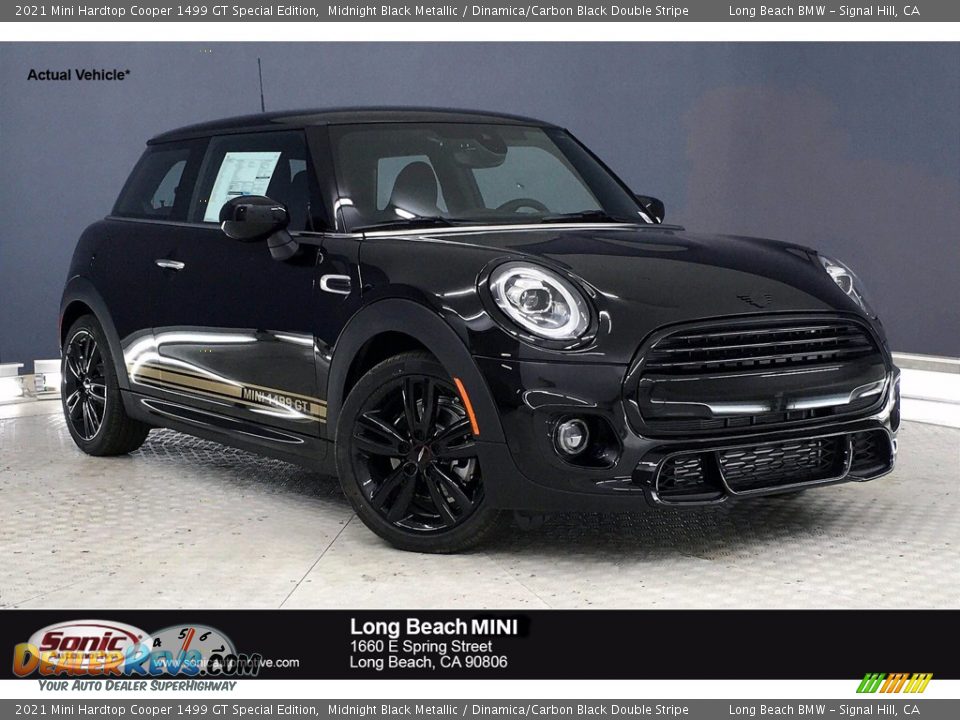 2021 Mini Hardtop Cooper 1499 GT Special Edition Midnight Black Metallic / Dinamica/Carbon Black Double Stripe Photo #1