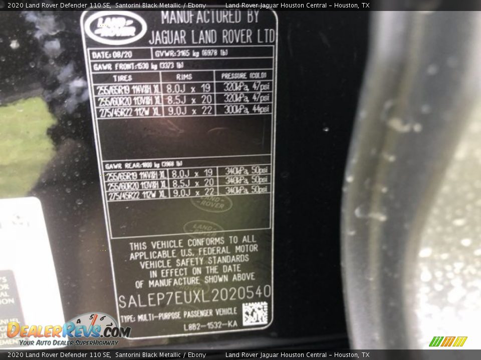 2020 Land Rover Defender 110 SE Santorini Black Metallic / Ebony Photo #34