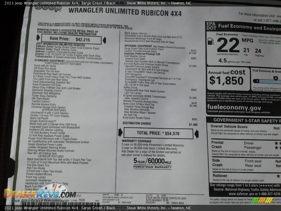 2021 Jeep Wrangler Unlimited Rubicon 4x4 Window Sticker Photo #31