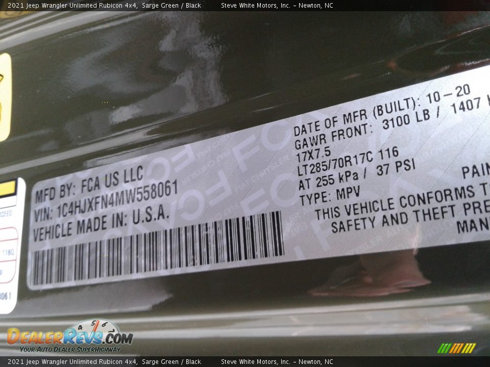 2021 Jeep Wrangler Unlimited Rubicon 4x4 Sarge Green / Black Photo #33
