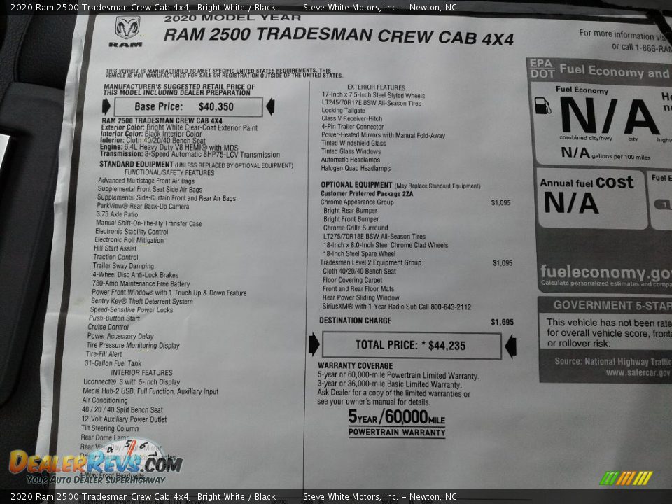 2020 Ram 2500 Tradesman Crew Cab 4x4 Bright White / Black Photo #25