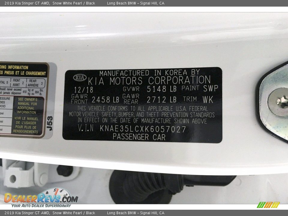 2019 Kia Stinger GT AWD Snow White Pearl / Black Photo #35