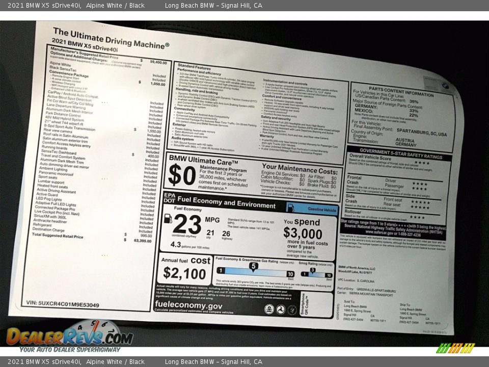 2021 BMW X5 sDrive40i Window Sticker Photo #17