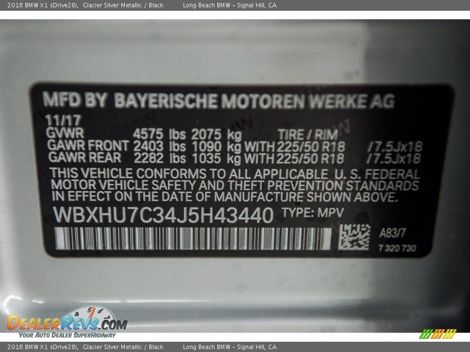 2018 BMW X1 sDrive28i Glacier Silver Metallic / Black Photo #12