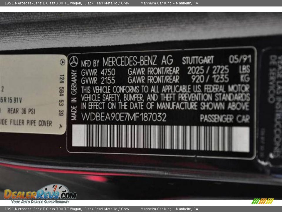 1991 Mercedes-Benz E Class 300 TE Wagon Black Pearl Metallic / Grey Photo #13