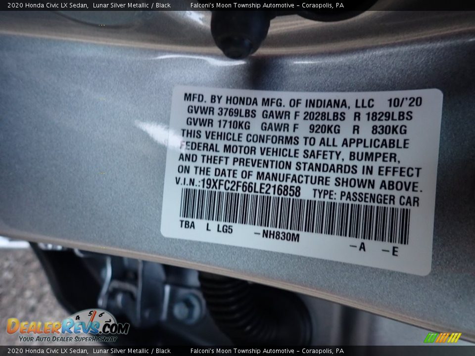2020 Honda Civic LX Sedan Lunar Silver Metallic / Black Photo #12