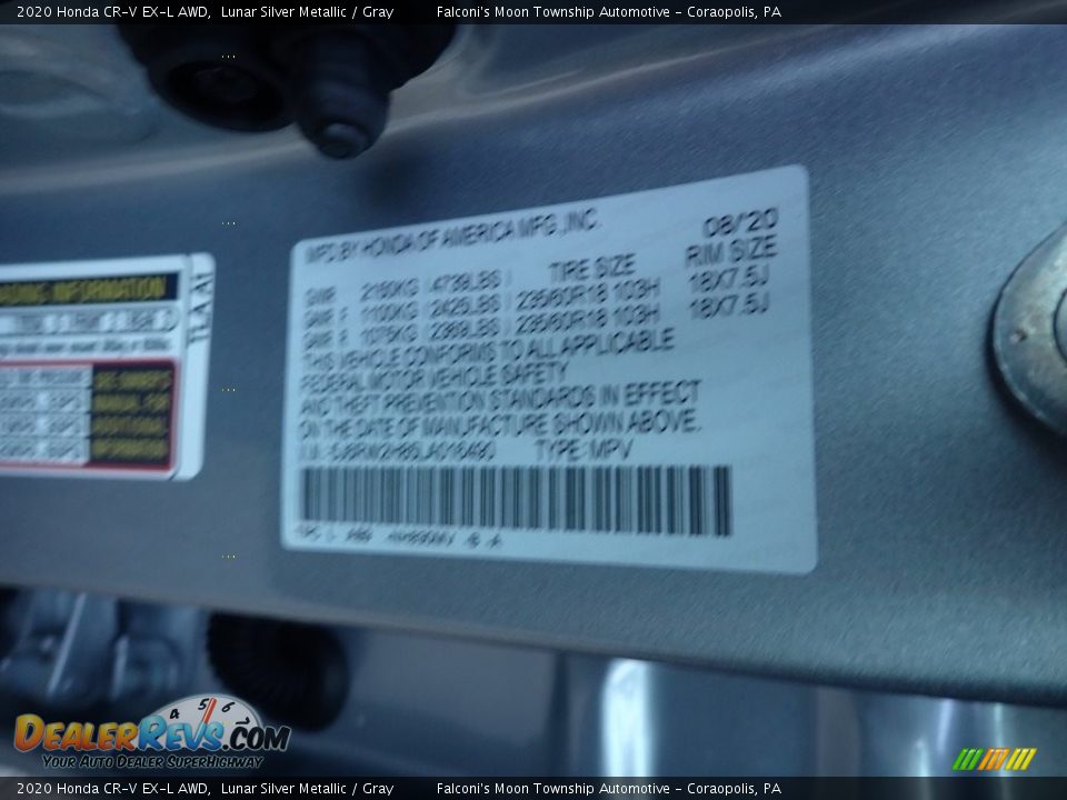 2020 Honda CR-V EX-L AWD Lunar Silver Metallic / Gray Photo #12