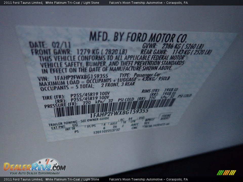 2011 Ford Taurus Limited White Platinum Tri-Coat / Light Stone Photo #23