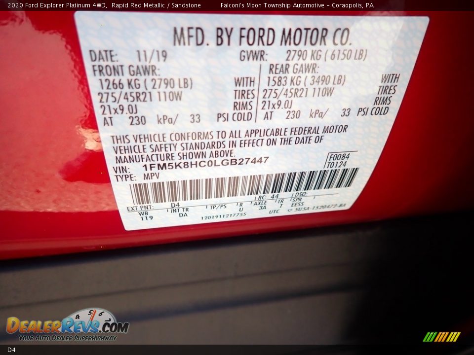 Ford Color Code D4 Rapid Red Metallic