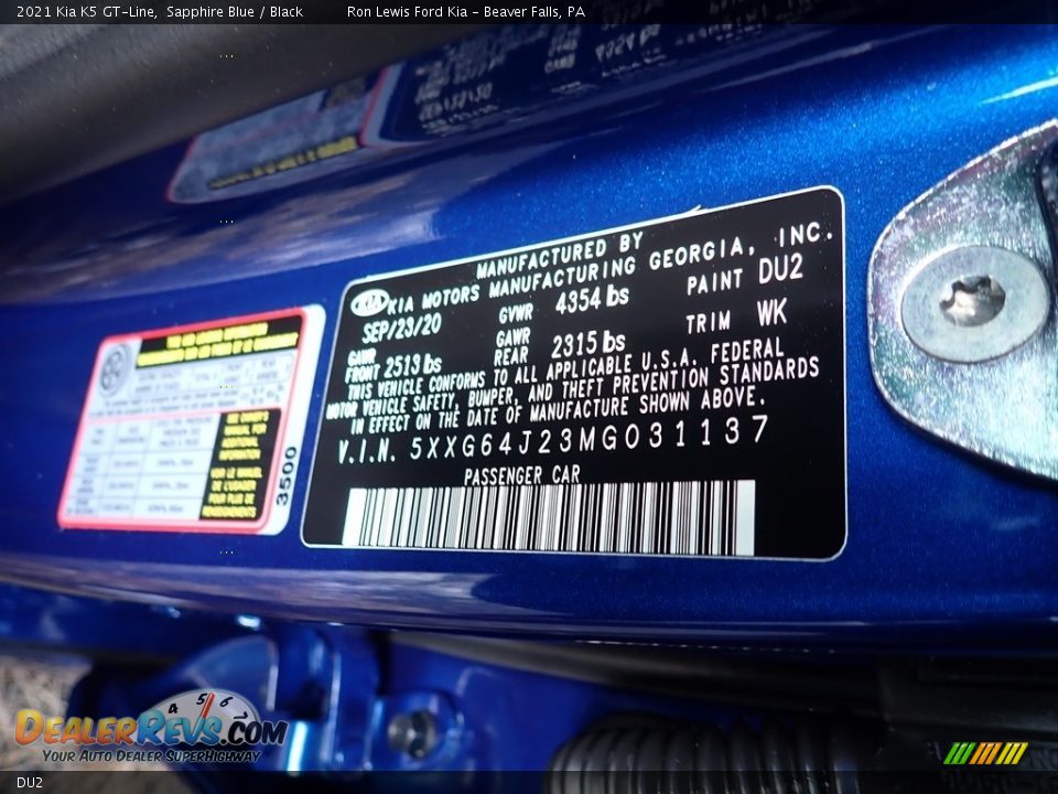 Kia Color Code DU2 Sapphire Blue