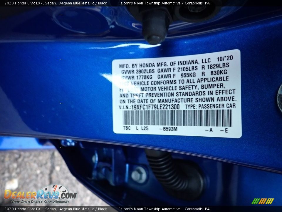 2020 Honda Civic EX-L Sedan Aegean Blue Metallic / Black Photo #12