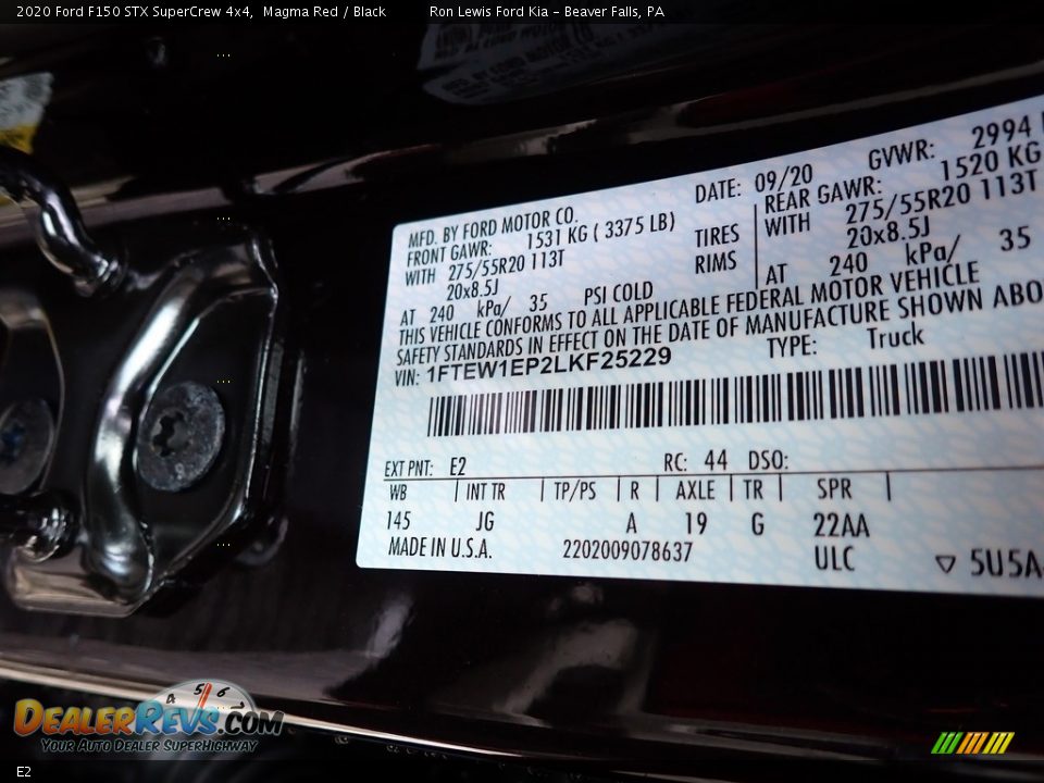 Ford Color Code E2 Magma Red