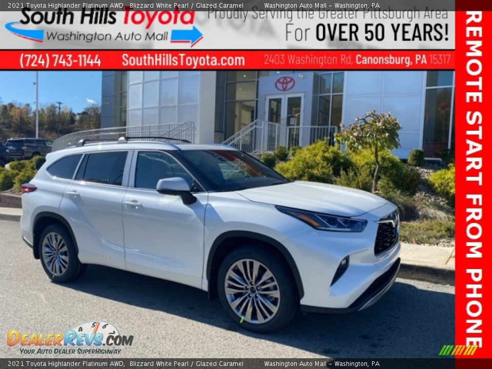 2021 Toyota Highlander Platinum AWD Blizzard White Pearl / Glazed Caramel Photo #1