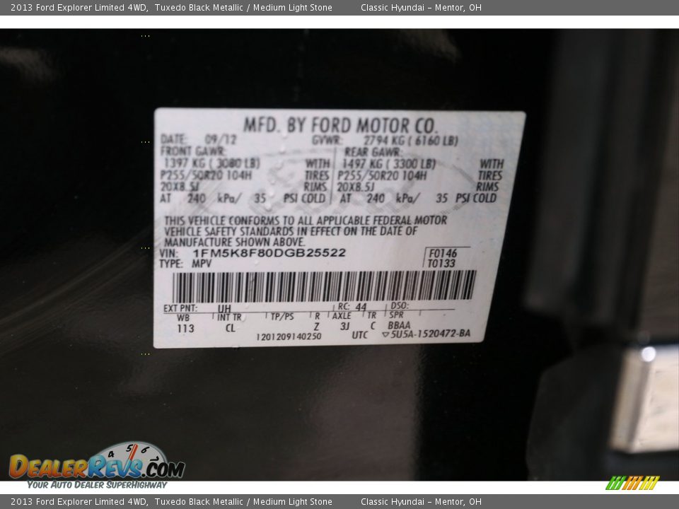 2013 Ford Explorer Limited 4WD Tuxedo Black Metallic / Medium Light Stone Photo #28